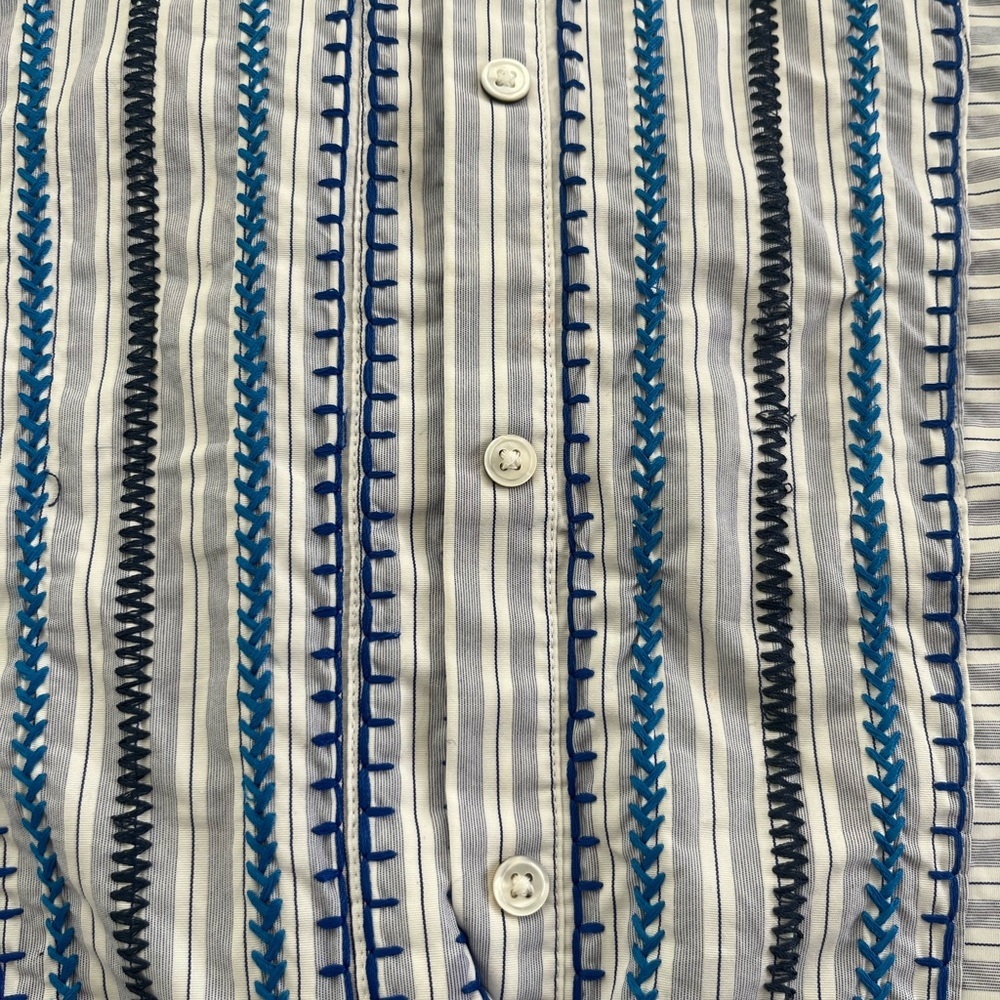 ANN MASHBURN Light Blue & White Striped Women' Tunic Top with Navy Embroidery S - Picture 3 of 4
